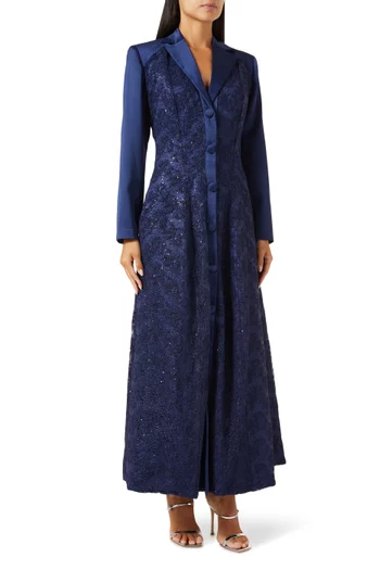 فستان اولا طويل مطرز كريب ودانتيل