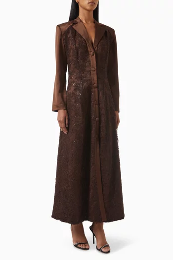 Ula Embellished Maxi Dress in Crepe & Lace