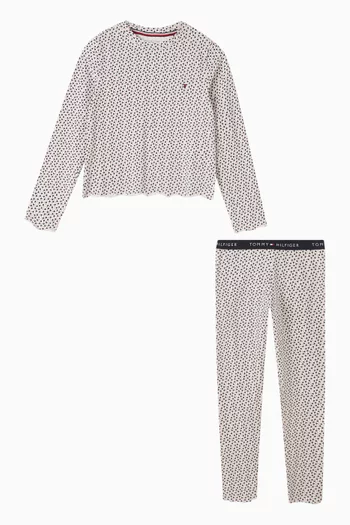 طقم بيجاما تي شيرت ولغينغز قطن