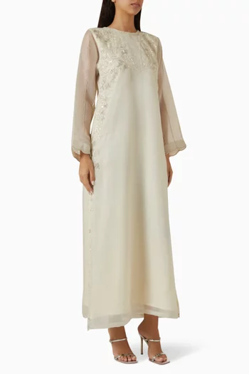 قفطان مطرز بالخرز قماش شبكي وكريب