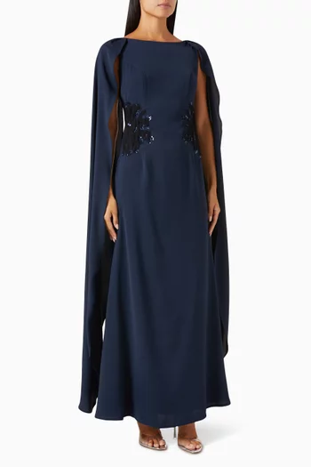Embellished Cape-style Maxi Dress
