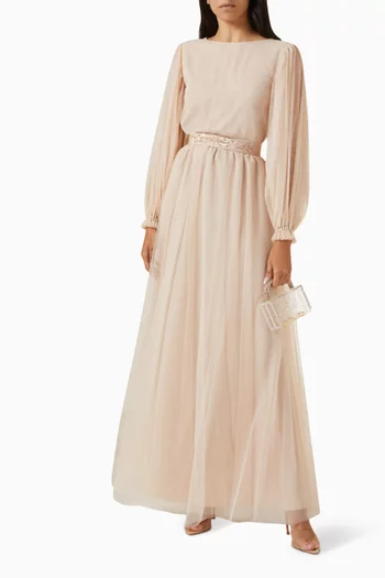 Belted Maxi Dress in Tulle
