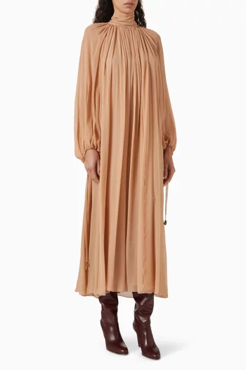 Tie-neck Maxi Dress in Silk Chiffon