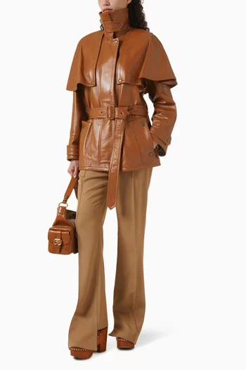 Short Cape Trench Coat in Lambskin Leather