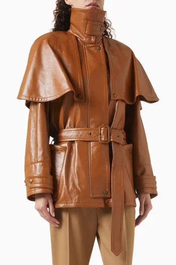 Short Cape Trench Coat in Lambskin Leather