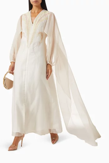 Embellished Cape-sleeve Maxi Dress