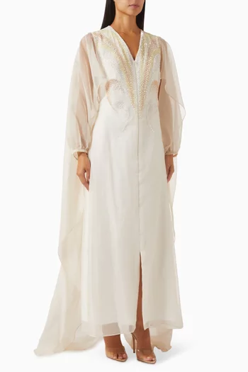 Embellished Cape-sleeve Maxi Dress