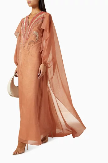 Embellished Cape-sleeve Maxi Dress