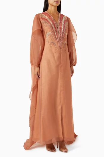 Embellished Cape-sleeve Maxi Dress