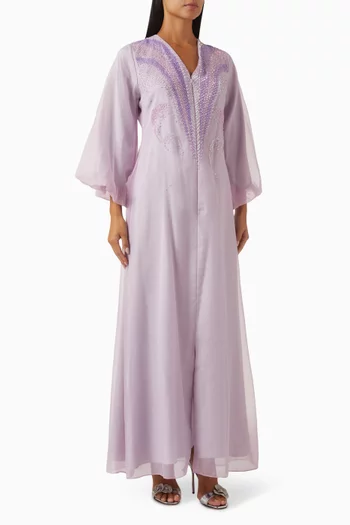 Embellished Balloon-sleeve Maxi Dress in Organza