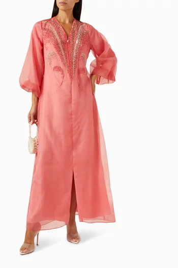 Embellished Balloon-sleeve Maxi Dress in Organza