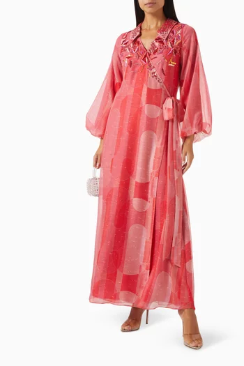 Embellished Wrap Midi Dress in Linen