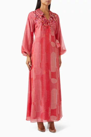 Embellished Wrap Midi Dress in Linen