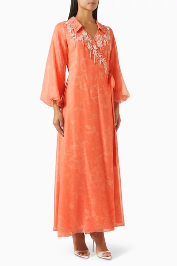 Embellished Wrap Maxi Dress in Linen