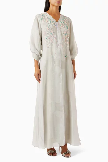 Embroidered Jalabiya in Linen