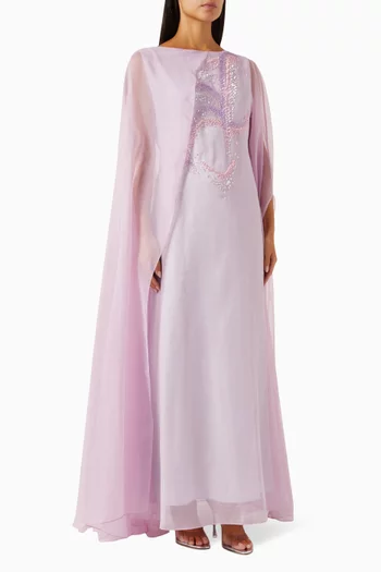Cape-sleeve Maxi Dress in Organza