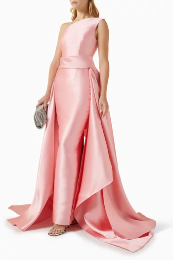 Charo Asymmetric Hem Gown in Twill