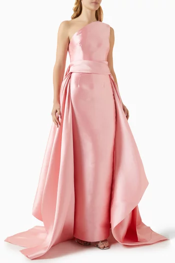 Charo Asymmetric Hem Gown in Twill