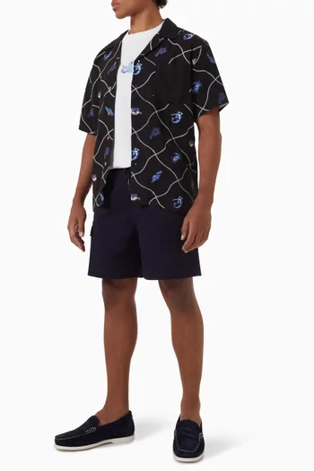 Netted Crab Tapestry Cuban Shirt in Linen