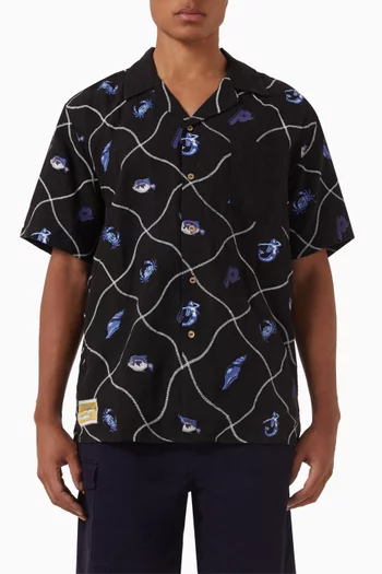 Netted Crab Tapestry Cuban Shirt in Linen