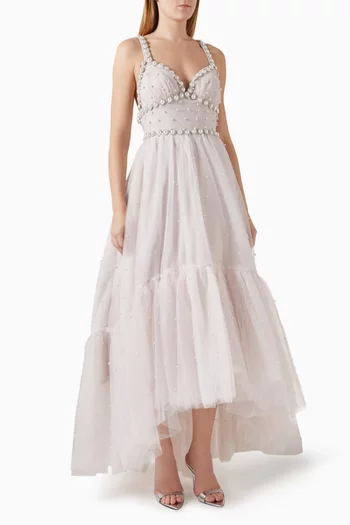 Pearl Beaded High Low Gown