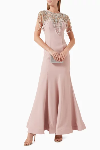 Draped-pearl Mermaid Gown in Crepe