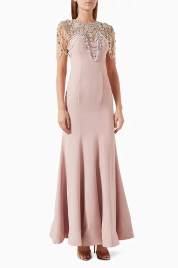 Draped-pearl Mermaid Gown in Crepe