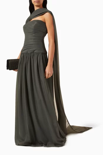 Draped Maxi Dress in Chiffon
