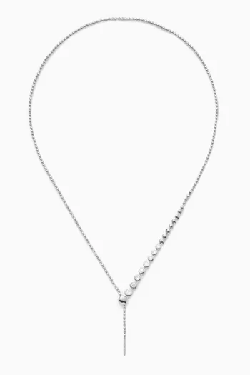 Beaded Stone Slider Lariat Necklace in Rhodium-plated Recycled Sterling Silver