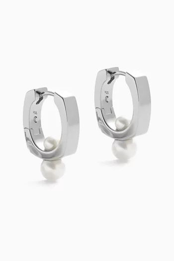 Small Button Pearl Earrings in Rhodium-plated recycled sterling silver
