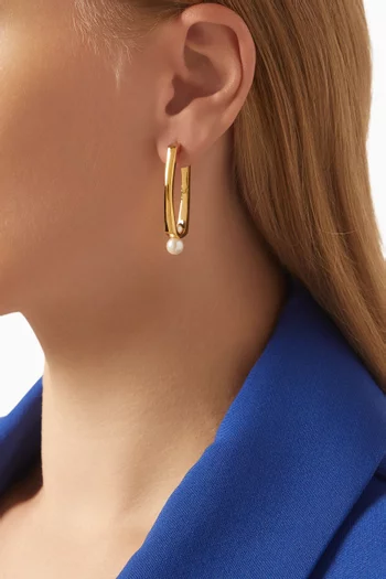Button Pearl Hoop Earrings in 18kt Gold Vermeil on Sterling Silver