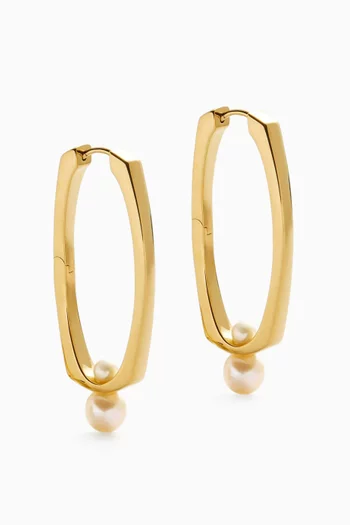 Button Pearl Hoop Earrings in 18kt Gold Vermeil on Sterling Silver