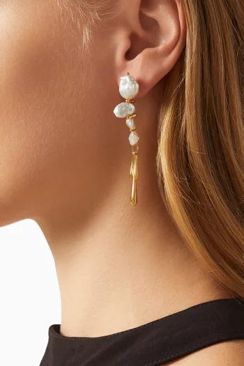 Sculptural Pearl Drop Earrings in 18kt Recycled Gold-plated Brass