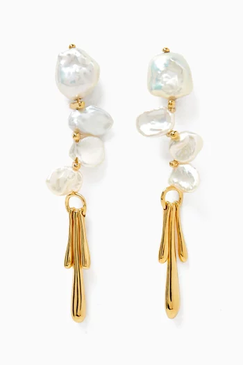Sculptural Pearl Drop Earrings in 18kt Recycled Gold-plated Brass