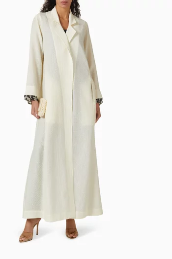 Coat-style Embellished Abaya in Textured Fabric