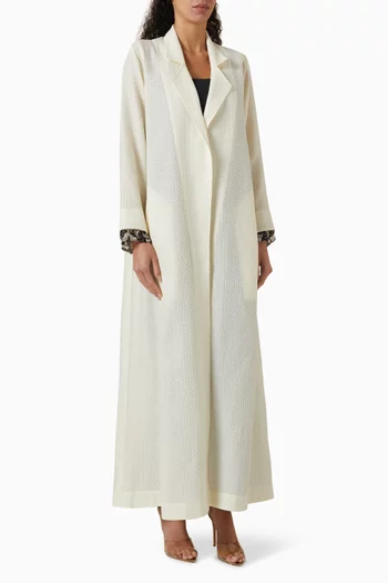 Coat-style Embellished Abaya in Textured Fabric