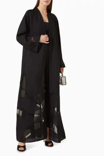 Panelled Bead-embellished Abaya in Plissé