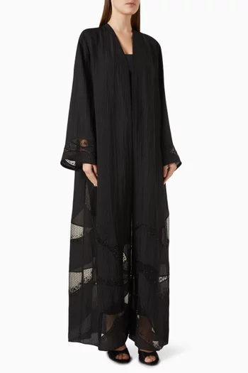 Panelled Bead-embellished Abaya in Plissé