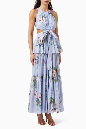 Everley Draped Bow Midi Dress in Cotton
