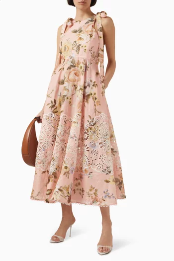 Acacia Broderie Midi Dress in Linen