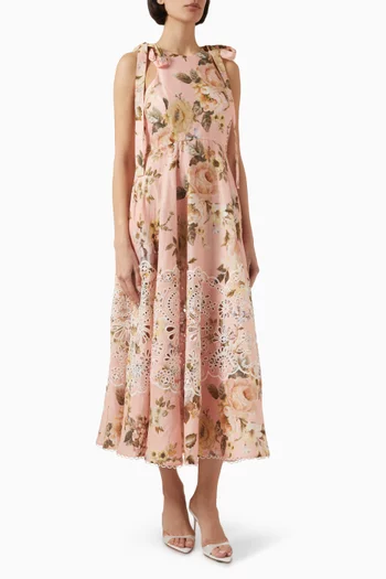 Acacia Broderie Midi Dress in Linen