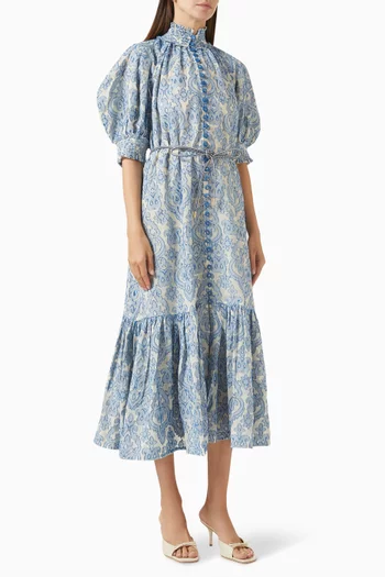 Wylie Lantern Midi Dres in Cotton