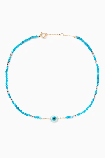 Evil Eye Anklet in Turquoise & 18kt Yellow Gold