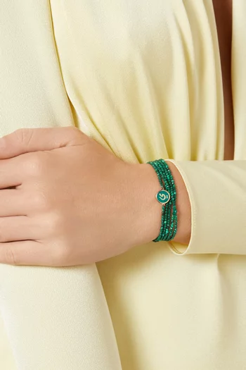 سوار بحلية منقوشة بحرف "ي" ملاكيت وذهب أصفر عيار 18