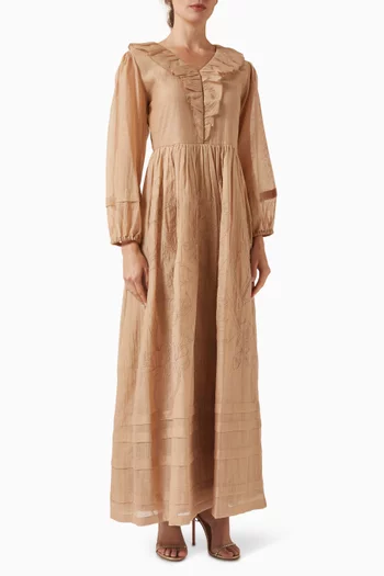 فستان بنمط قميص مزين بنقشة قطن وحرير