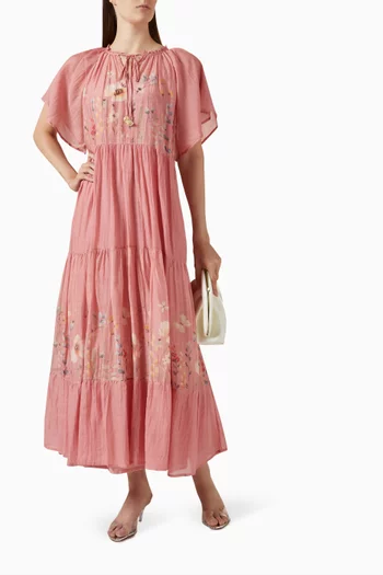 Molly Tie-neck Maxi Dress in Cotton-silk