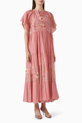 Molly Tie-neck Maxi Dress in Cotton-silk