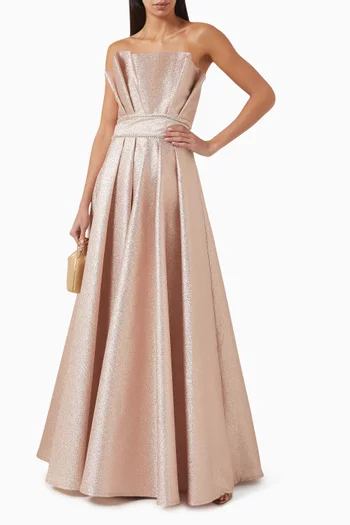 Ruffle Embellished Gown in Jacquard