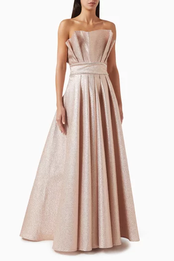 Ruffle Embellished Gown in Jacquard