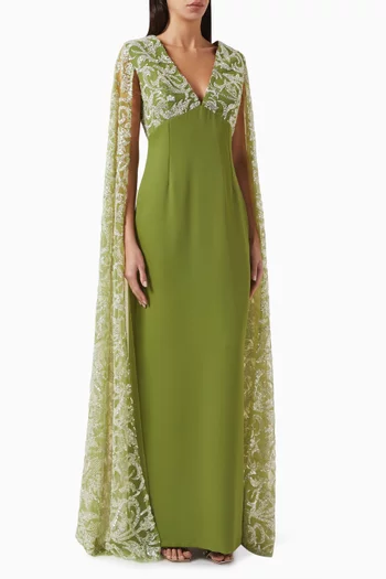 Embellished Cape-sleeve Kaftan in Crepe